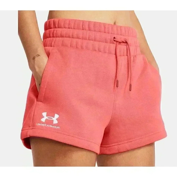 Under‎ Armour Women's Icon Fleece Boxer Short LARGE Coral Loose Fit Athleisure - Picture 4 of 10